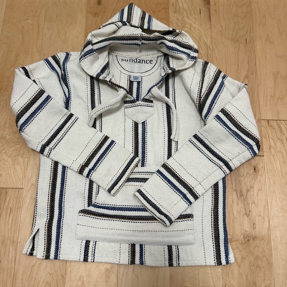 SUNDANCE Womens Baja Hoodie Stripe Pullover Size M Beach Coastal Vacation Resort - Picture 2 of 9